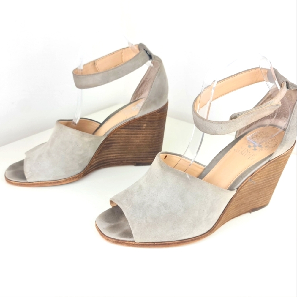 Vince Camuto Deedriana Wedge Sandals Taupe Size 9.5 Grey Suede